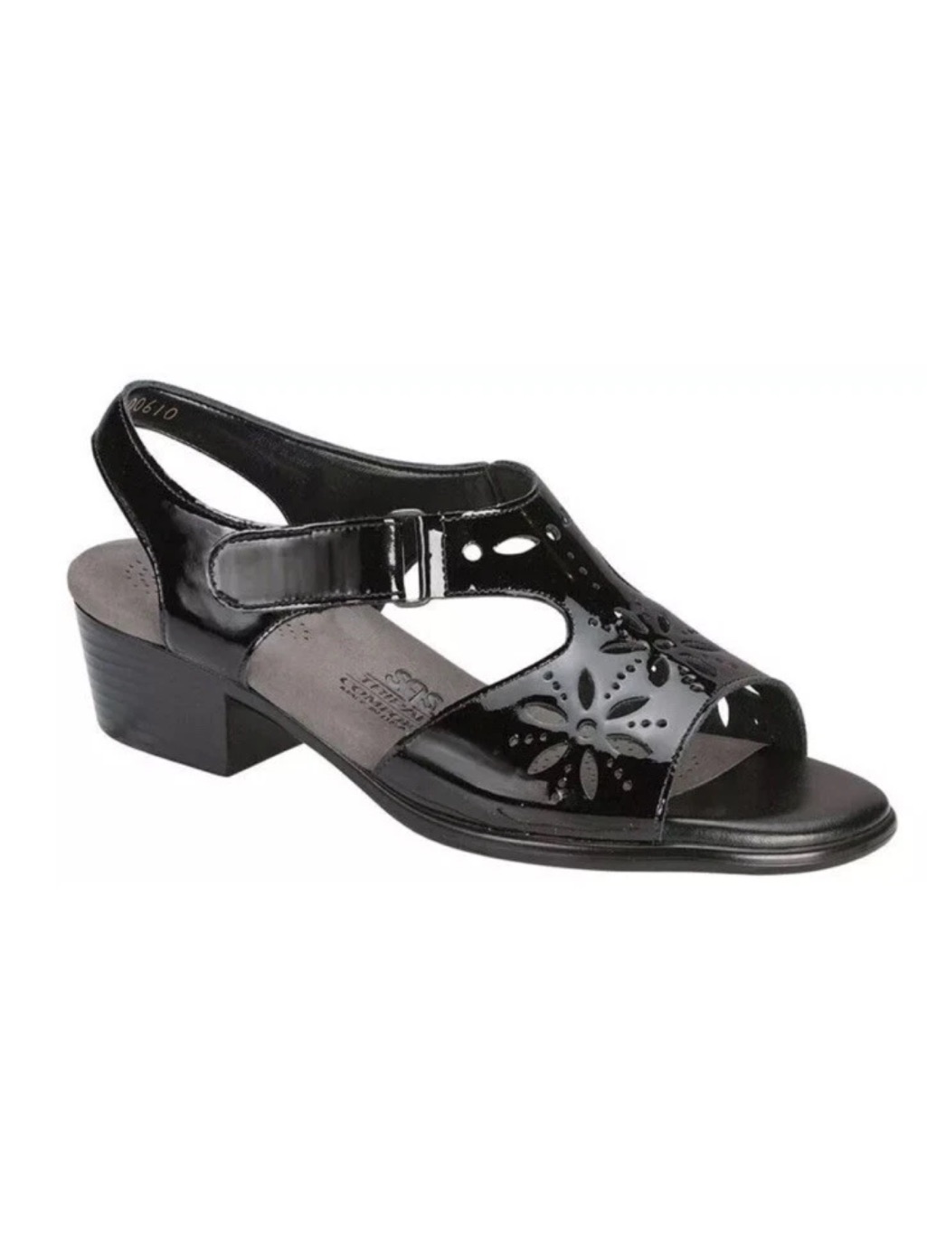Sas Sunburst Womens 11 N Narrow Heeled Sandals Black Patent Leather Cutout Nwt
